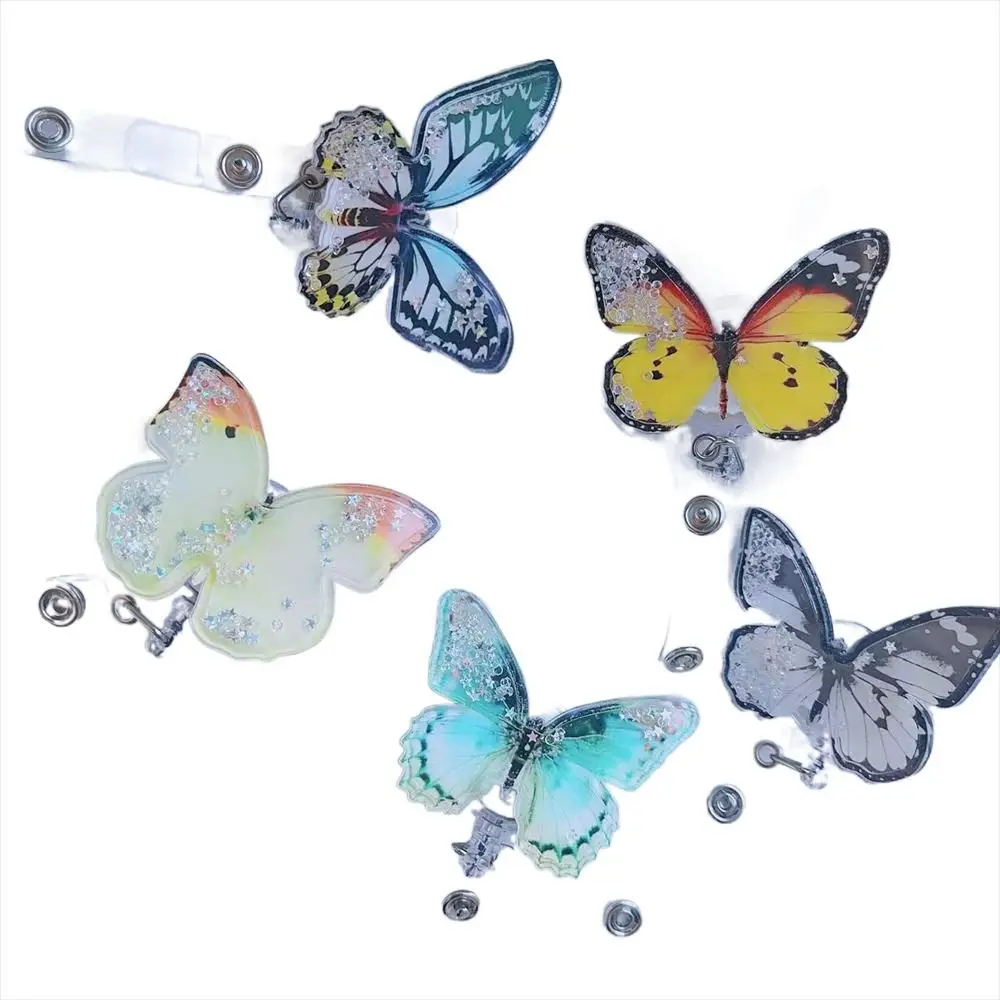 360 Rotate Butterfly Badge Holder ID Card Clip Exhibition Enfermera Retractable Badge Reel Quicksand Bead Work Card