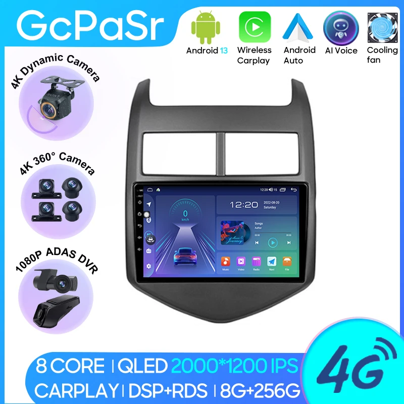 

Car Radio Carplay For Chevrolet Aveo 2 2011 2012 2013 2014 2015 GPS Navigation Android Auto Stereo 5G Wifi Screen Dash No 2din