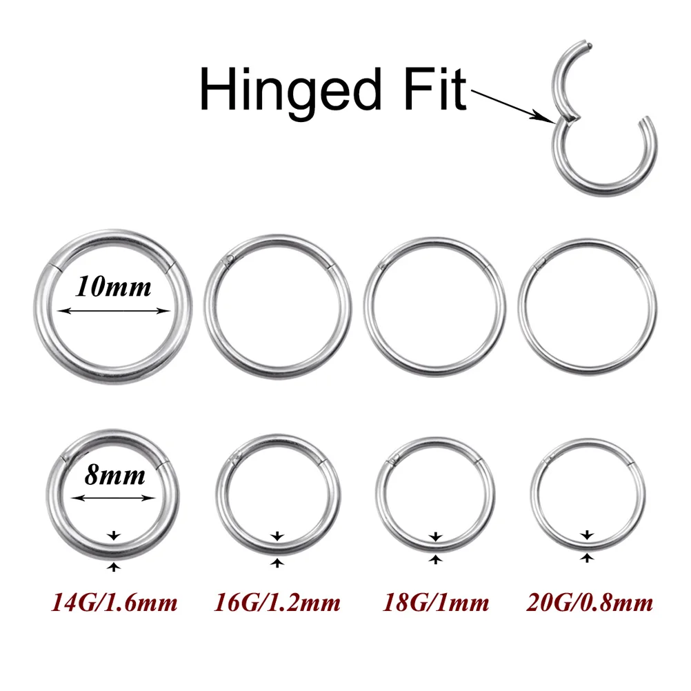 1pc 0.8-1.6mm Hinged Septum Clicker Segment Nose Ring Lip Ear Cartilage Ear Helix Body Jewelry Surgical Steel Piercing Ring Hoop