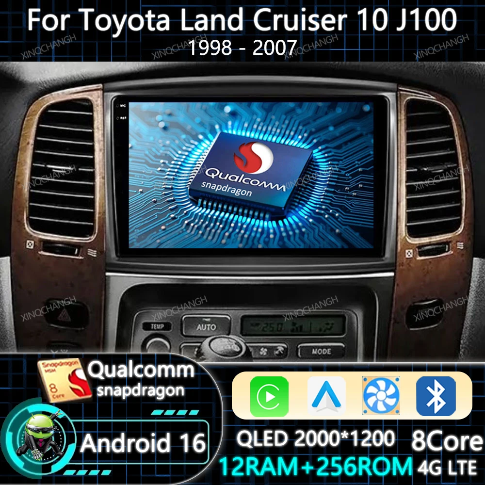 Android 16 Car Radio Carplay Auto For Toyota Land Cruiser 10 J100 100 1998 - 2007 2DIN Head Unit Multimedia Video Player QLED BT