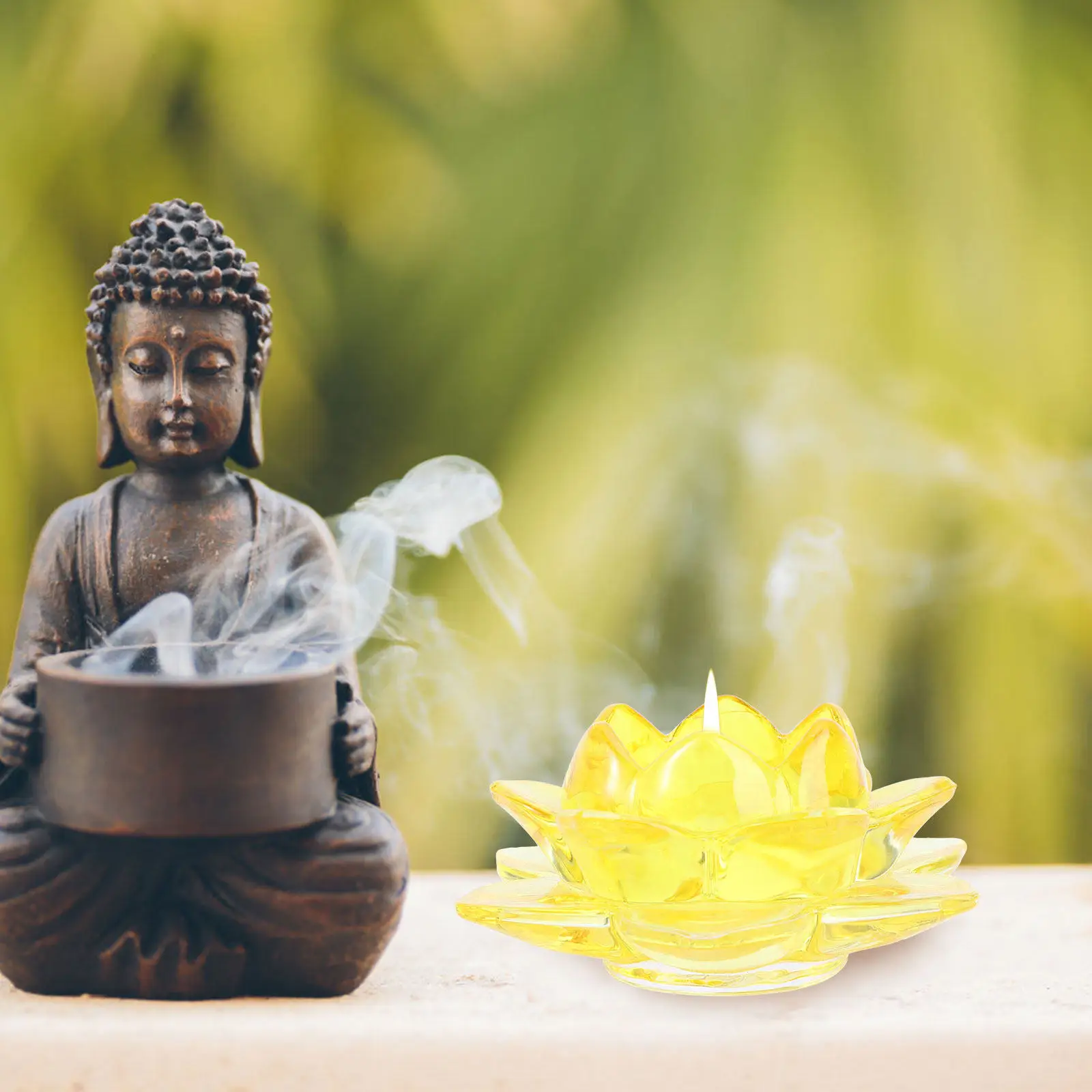 Crystal Glass Lotus Candle Holder Thickened Elegant Table Centerpiece for Home Meditation Room Decor