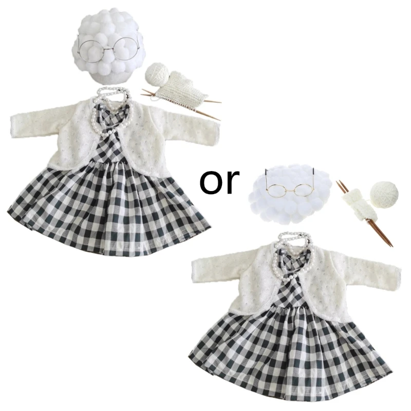 

1 Set Funny Baby Photography Props Costume Infant Girls Cosplay Grandma Clothes Photo Shooting Hat Outfits D5QA