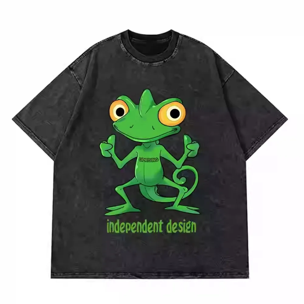 

2025 Men's Retro Spring Summer Wash Black 100% Cotton Top T-shirt Harajuku Street Hip Hop High Quality T-shirt