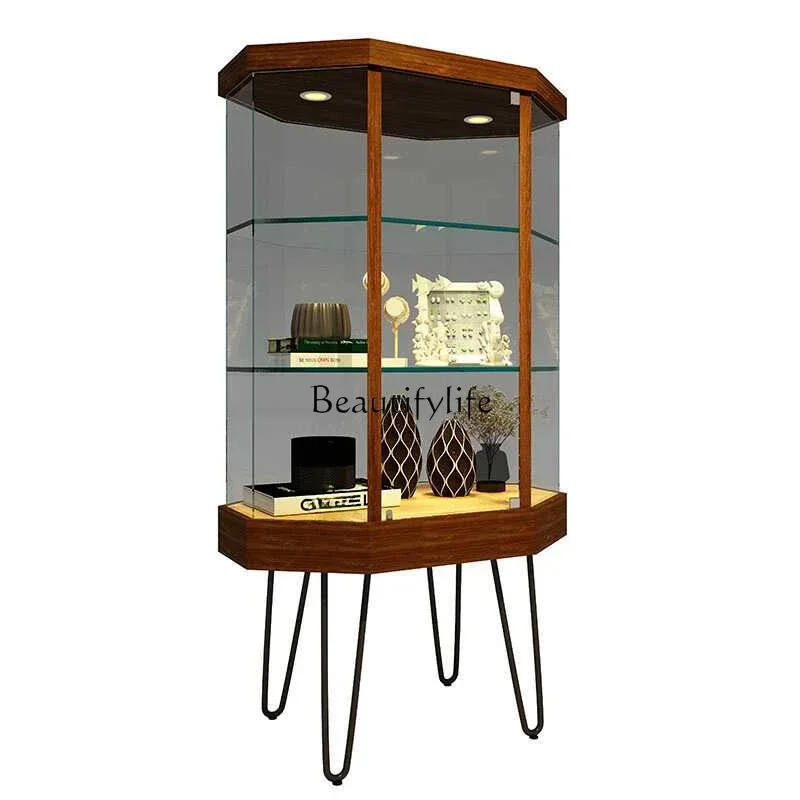 

12Retro edge product layer transparent glass jewelry shoe bag medieval multi-grid cabinet