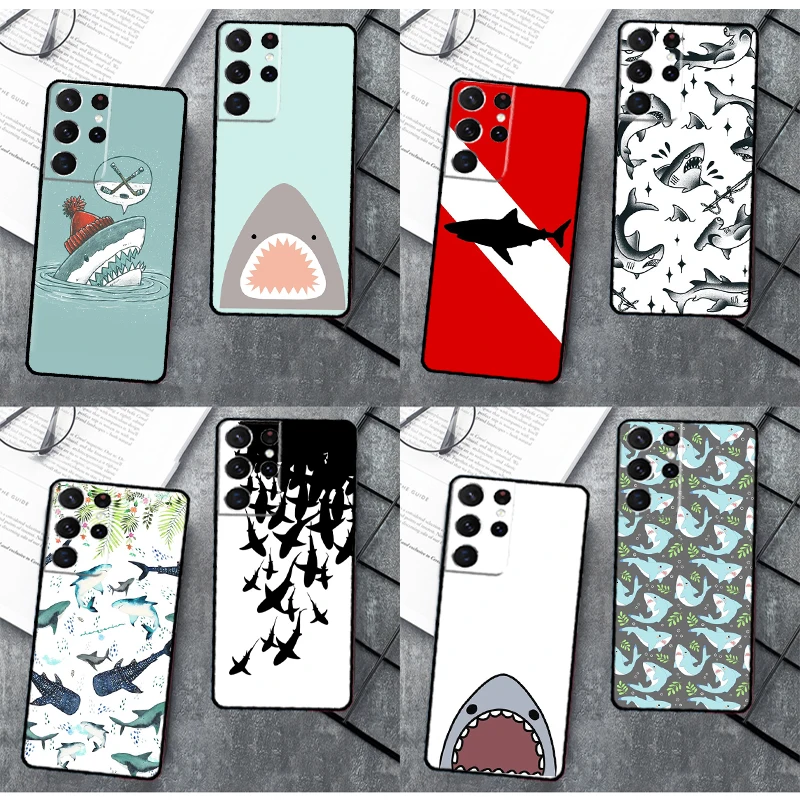 Cartoon Sharks Case For Samsung Galaxy S23 S20 FE S21 Ultra S8 S9 S10 Note 10 Plus Note 20 S22 Ultra Cover