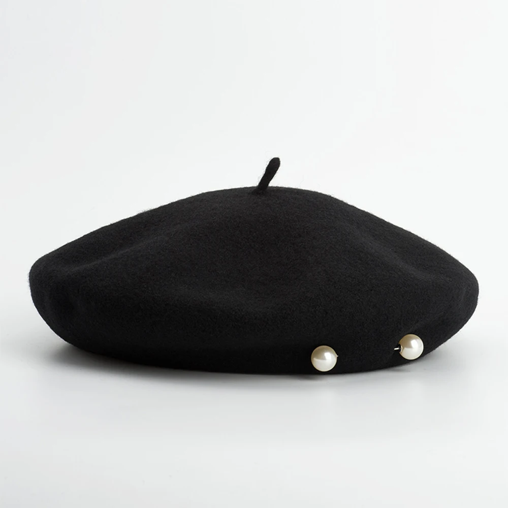 

100% Australian Wool Beret With Big Artificial Pearls Fashion Beret Hat