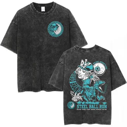 Camiseta lavada de Anime Jojo Bizarre Adventure, camisetas de Manga de STEEL BALL RUN Diego Brando, camiseta informal de algodón de gran tamaño para hombres y mujeres