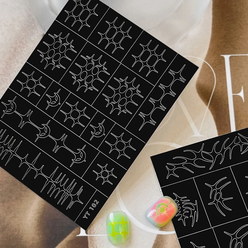 1 ورقة البخاخة الاستنسل للأظافر نجوم القمر هيكل السمكة نمط الجوف الفرنسية مسمار مانيكير ملصقات قوالب الشارات الزخرفية