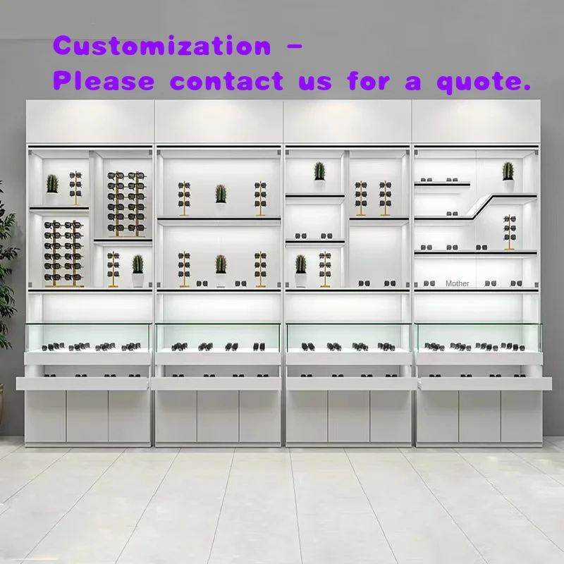 

custom.Customizable HongMing Display Waterproof Wooden Sunglasses Eyewear Display Furniture LED Lighting Durable De