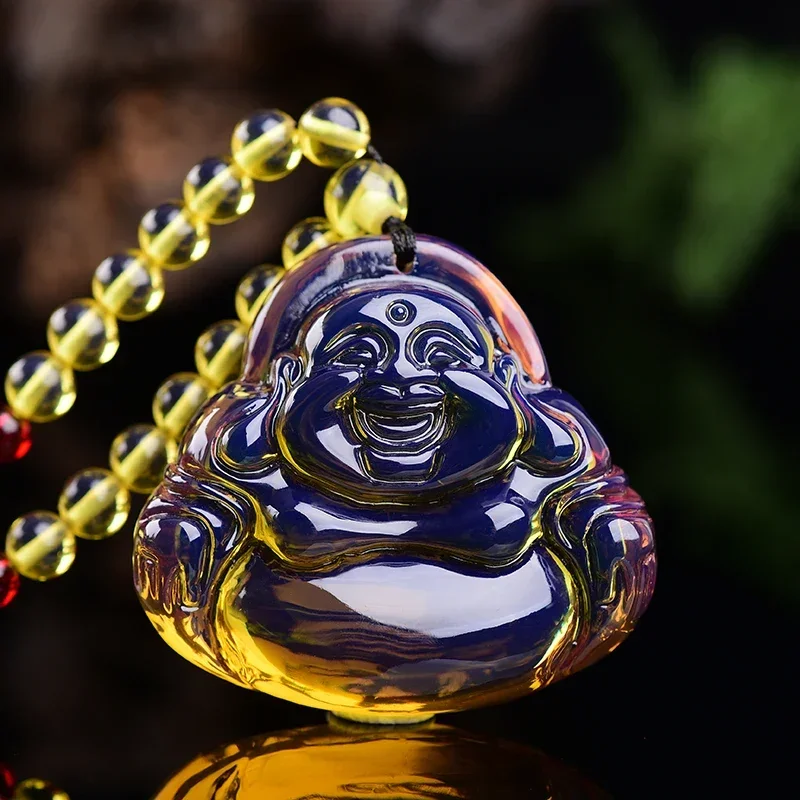

Buddha Necklace Pure Natural Domi Blue Potter Hanging Maitreya Sweater Chain Raw Mine Honey Wax Amber Necklace Hanging Female