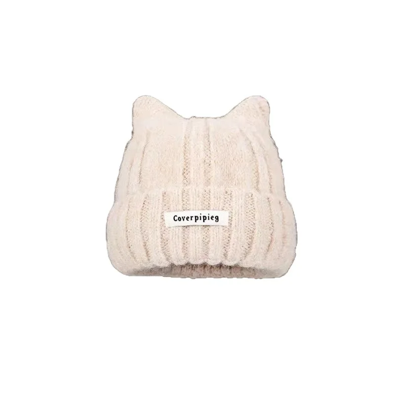 Warm Woolen Hat for Women, Versatile Face-showing Kitten Ears Knitted Hat, Fun Warm and Cold-proof Couple Ear Protection Hat