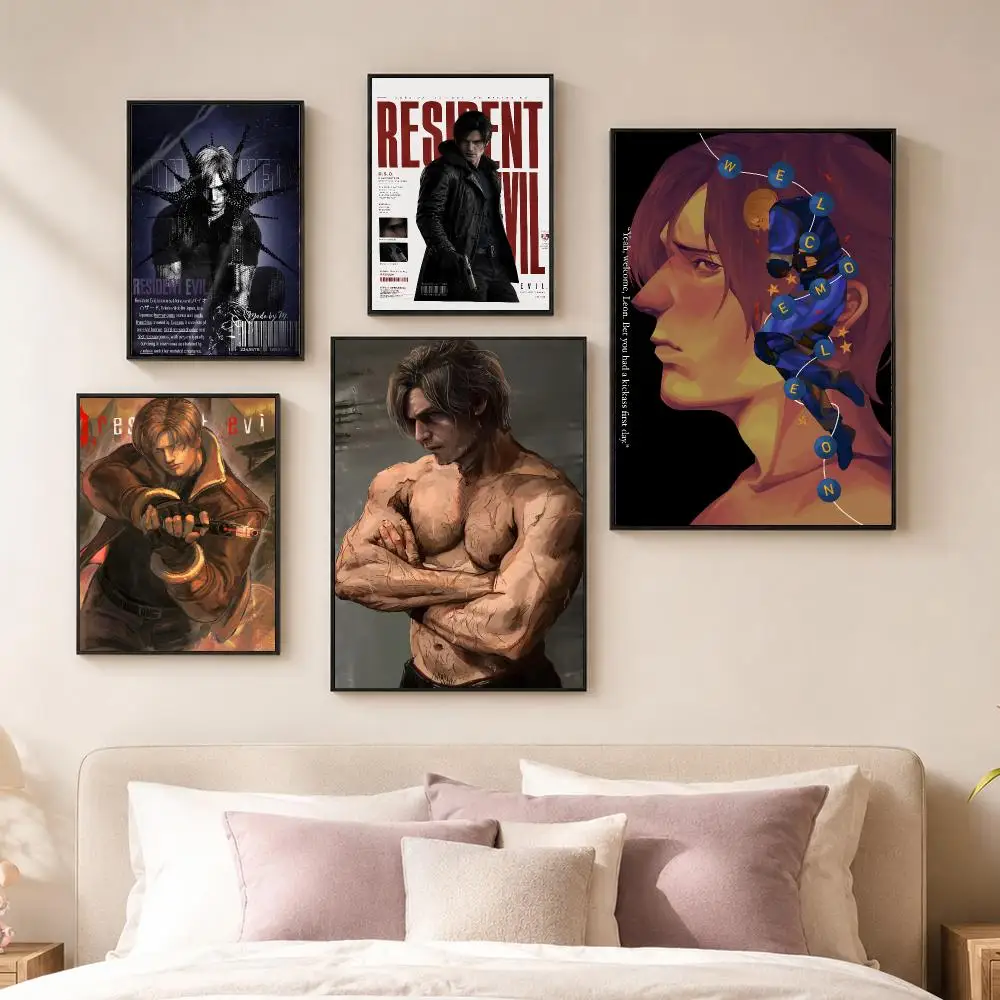 Game R-Resident Evil Character Leon Poster Vintage PP Paper Wall Art Home Decor Print for Bedroom Living Room Aesthetic Gift