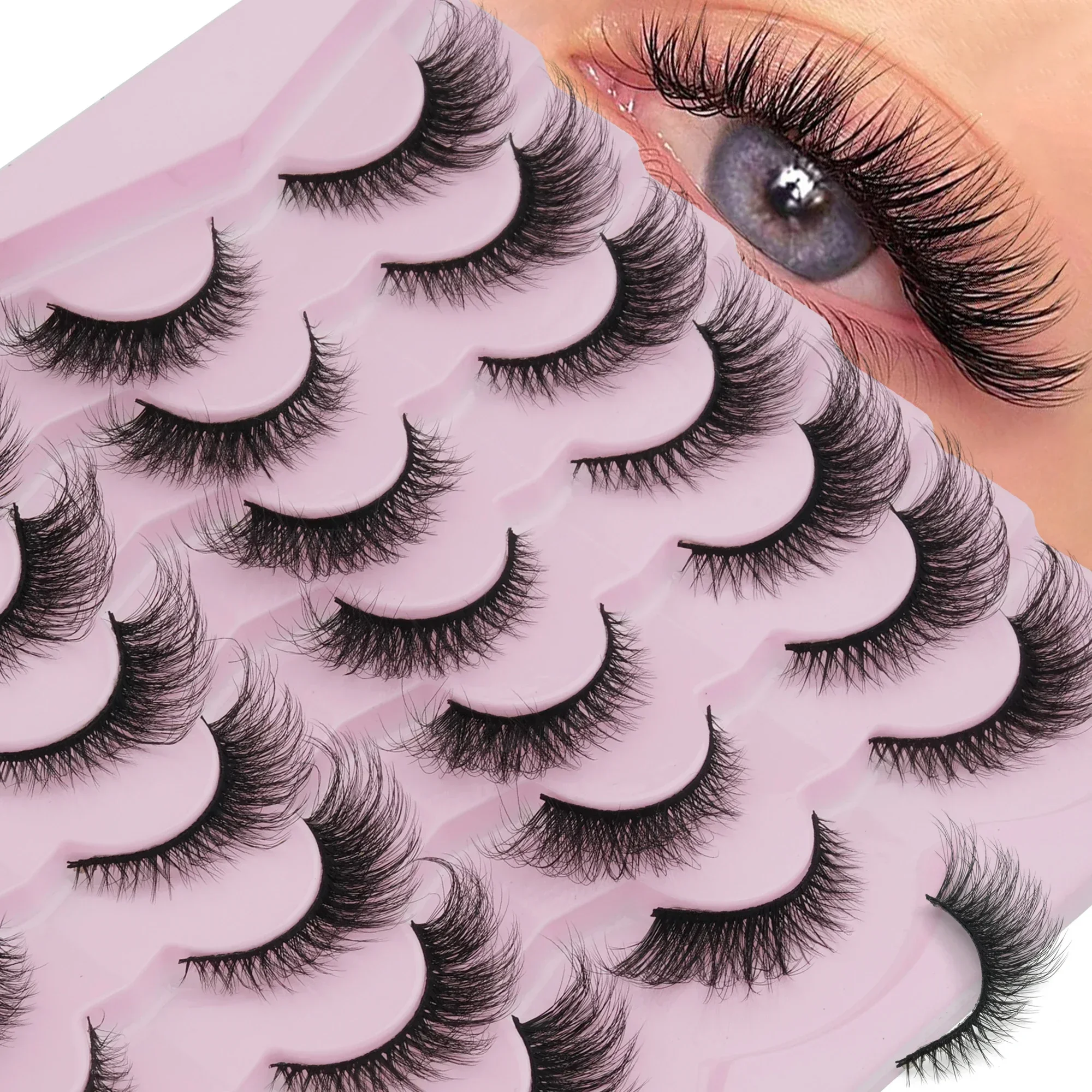 14 Pairs Fox Eye False Eyelashes, Winged Cat Eye 3D Faux Mink Strip Lashes,Wispy Fluffy Reusable Fake Eyelashes For Party Makeup