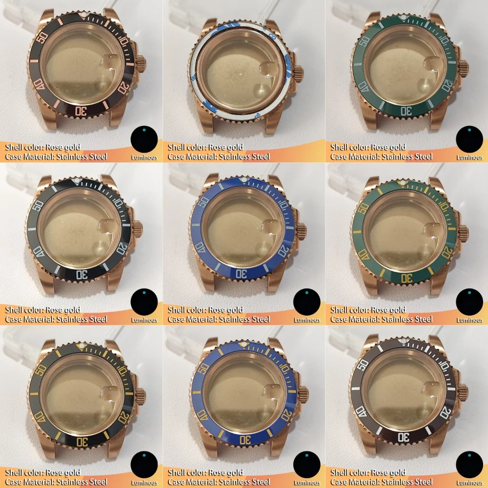 

40.5MM Watch Case Rose Golden Stainless Steel collocation Watches Ceramic Bezel for NH35 NH36 Seri Movement Sapphire Glass