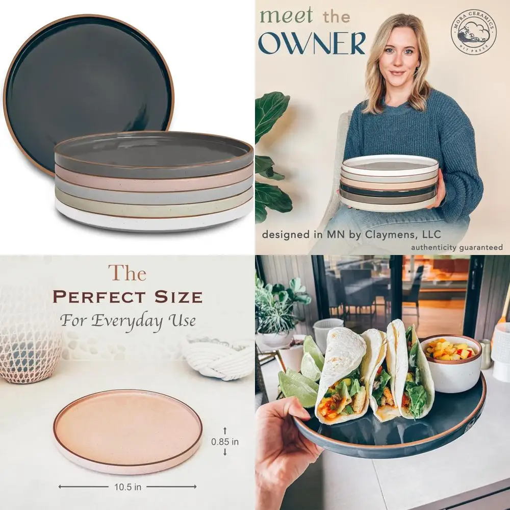 

Mora Ceramic Dinnerware Set for 6, 10.5 Inch High-Edge Plates - Safe for Microwave, Oven, Dishwasher, Scratch-Resistant