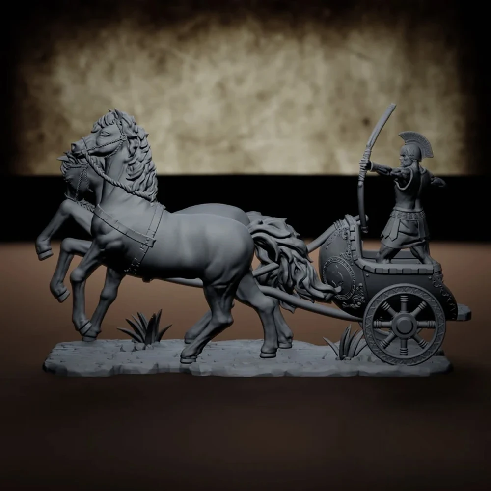 1/16 12Cm Spartan Carriage archer Grey Resin Figurine Toy Unpainted GK Doll Unassembled 3D Print  Miniature Reduction Statue Toy