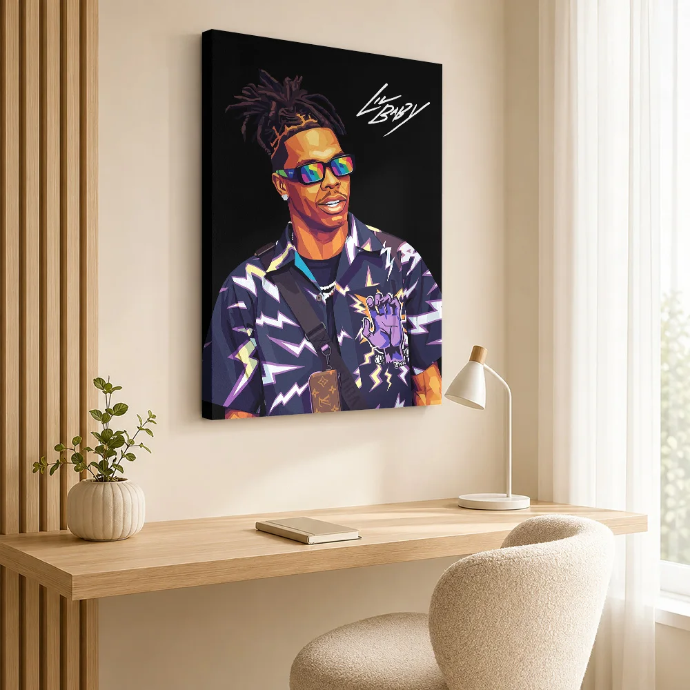 Lil Baby Portrait Canvas Painting Poster Customized Photo Retro Music Wall Art for Studio Decor Collectible Ready to Hang Gift