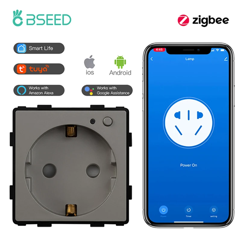 BSEED-toma de corriente inteligente Zigbee, Monitor de potencia de la UE, piezas de función DIY, funciona con Tuya, Smart Life, Alexa, indicador de