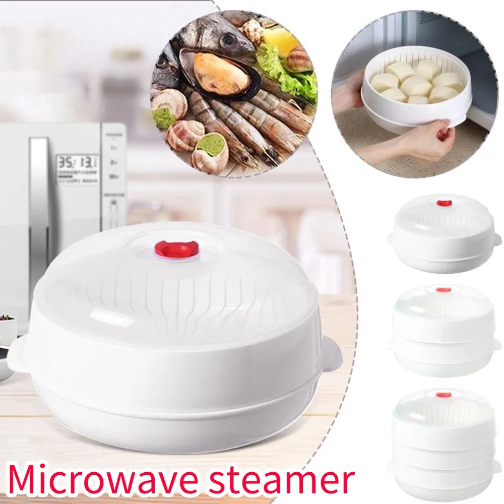 

Microwave Steamer Multi Layer Plastic Food Container For Kitchen Cooking Dumplings Buns Reheating Defrosting PP Material Safe