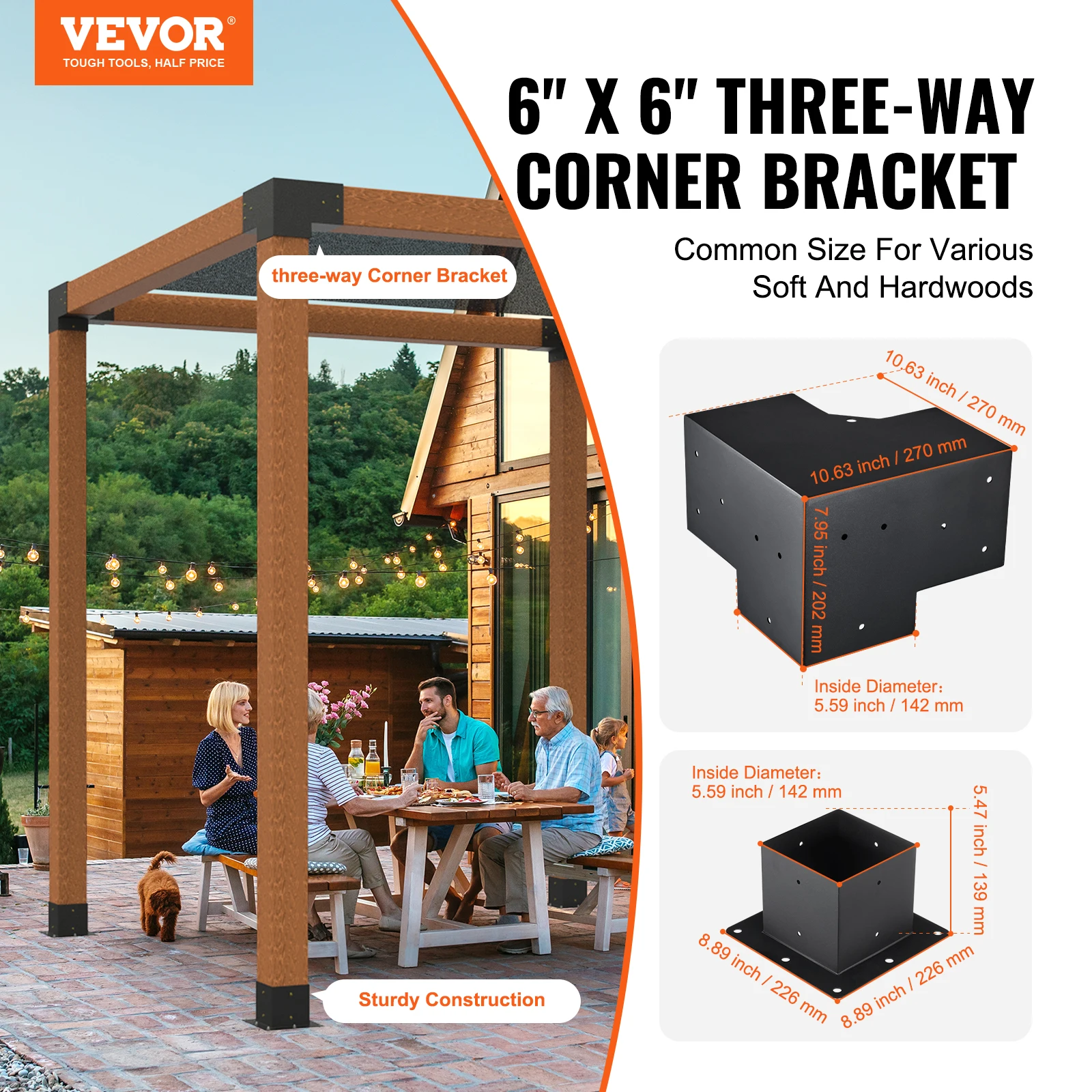 Pergola Bracket Kit Heavy Duty Corner Bracket Woodworks DIY Post Base Kit Easy Installation Wooden Beams