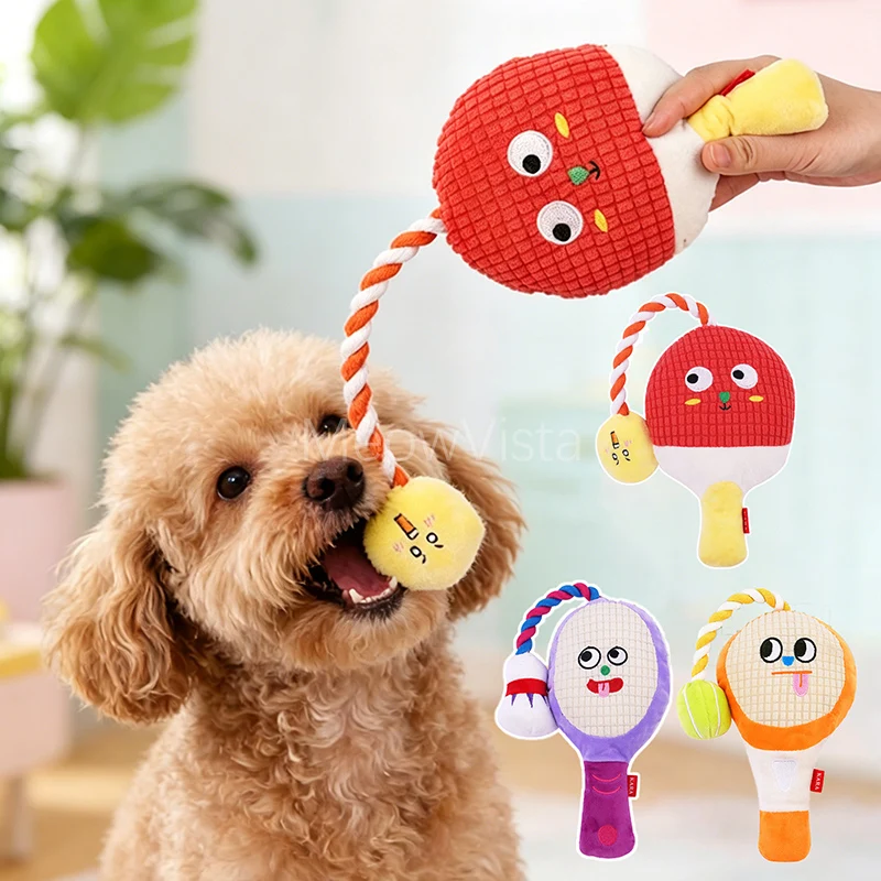 

Interactive Cotton Rope Tug Dog Toys Bite-Resistant Squeaky Plush Chew Toy for Small Medium Dogs Teeth Cleaning & Boredom Relief