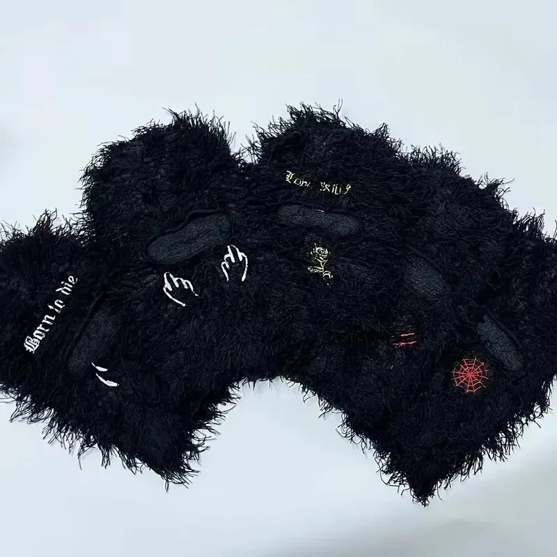 

Embroidery Letter Tear Balaclava Distressed Knitted Full Face Ski Mask Hipop Unisex Outdoor Mask Balaclava Fleece Fuzzy Beanies