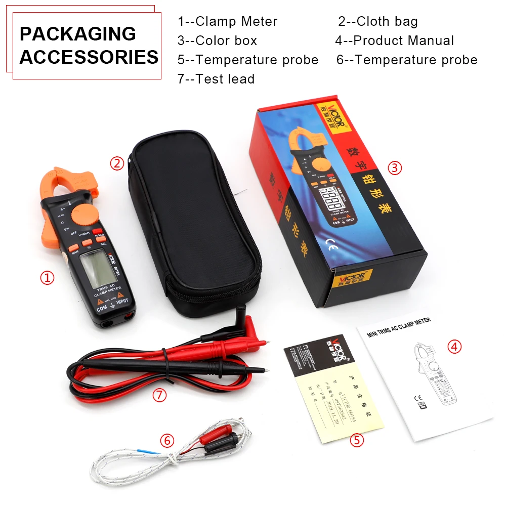 فيكتور 6019A/C عالية الدقة المشبك متر 200A السيارات المدى NCV عدم الاتصال قياس التيار المتناوب/تيار مستمر الحالي متر أدوات إلكترونية