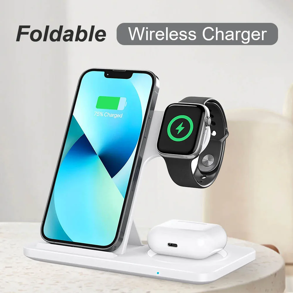 

Foldable Wireless Charger For IPhone 15 14 13 12 Pro Max Plus iwatch Airpods Samsung LED Wireless Fast Induction Charger