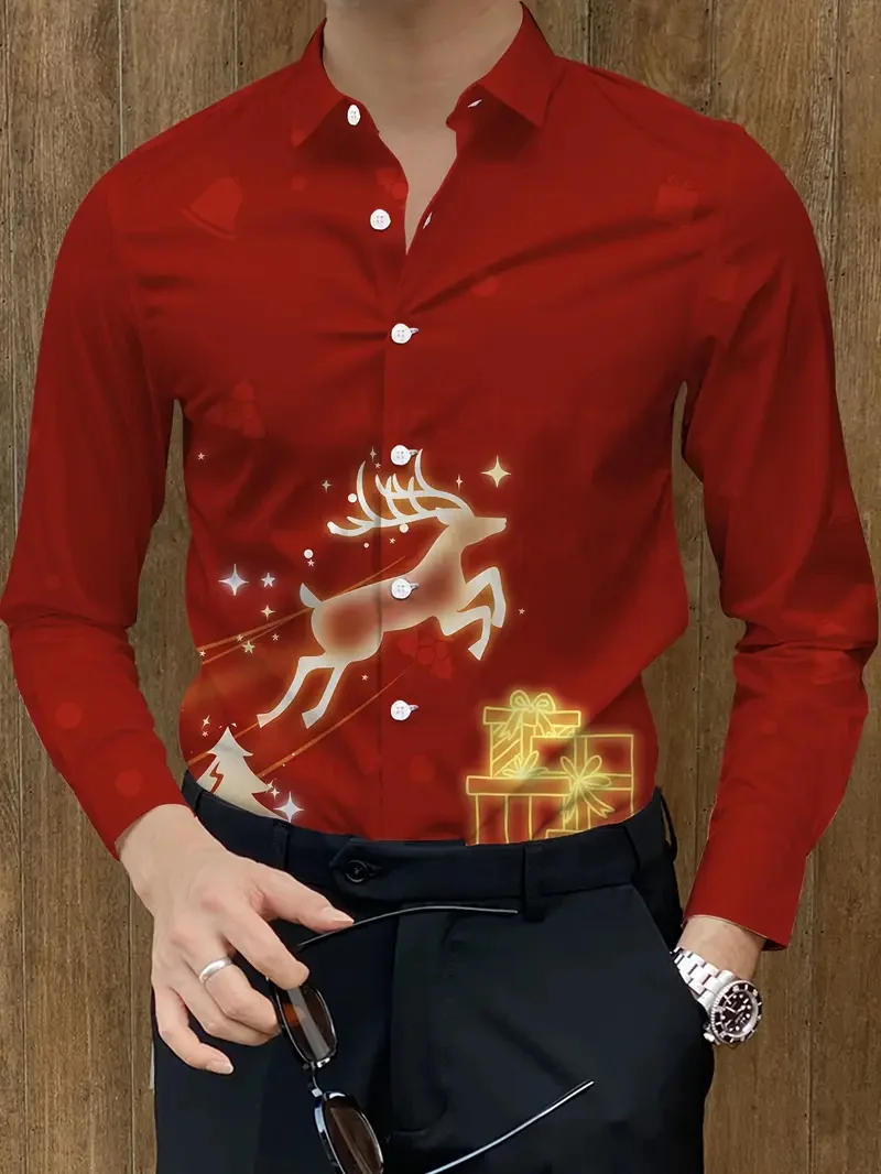 

New Men's Long Sleeve Lapel Shirt Fashion Color Block Design Social Casual Shirt Autumn Winter Men's Clothing
