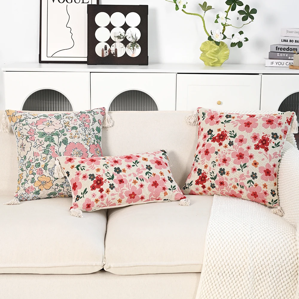 BUYNOW 1PC Woven Animal Floral Jacquard Pillowcase Vintage American Bohemia Living Room Sofa Cushion Cover Home Bedroom Decor