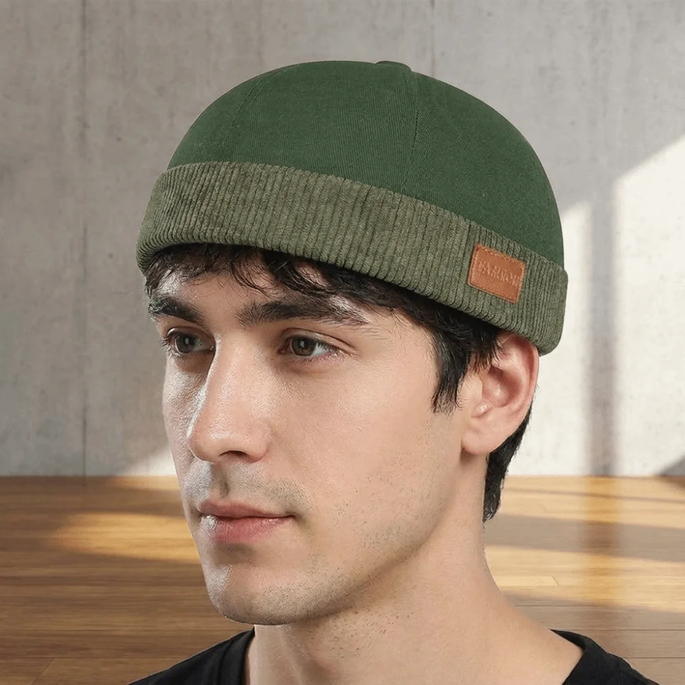 Simple Corduroy Splicing Dome Melon Cap Brimless Adjustable Bucket Cap Beanies Hip Hop Docker Hat Men