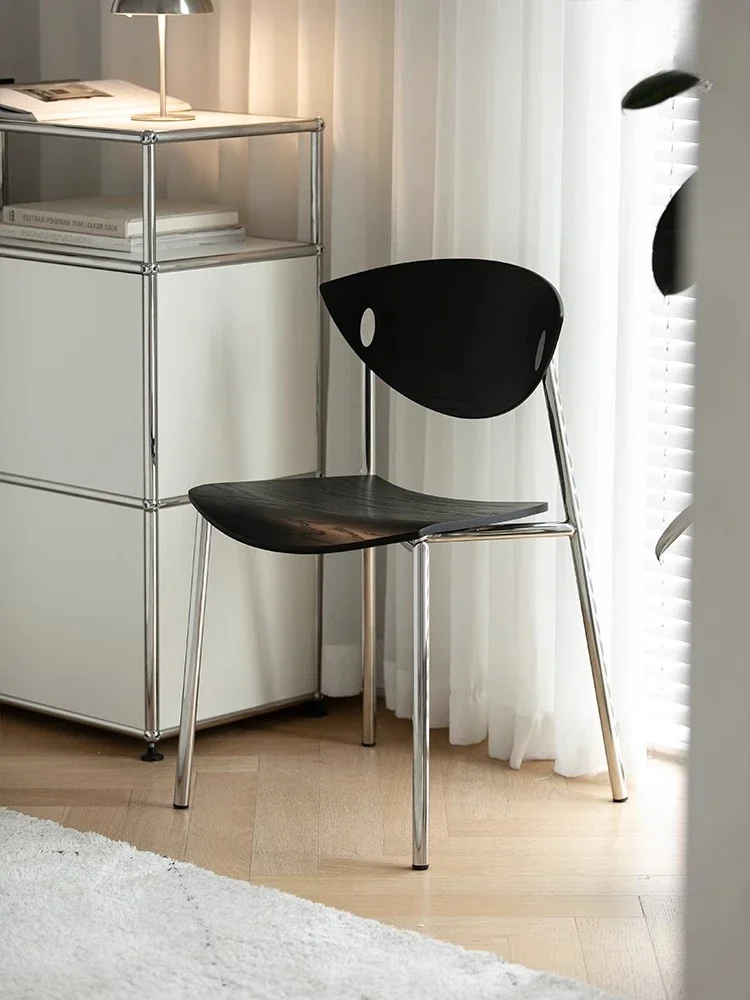 Leather Dining Chair Home Living Room Dining Table Chair Stainless Steel Simple Backrest Chair