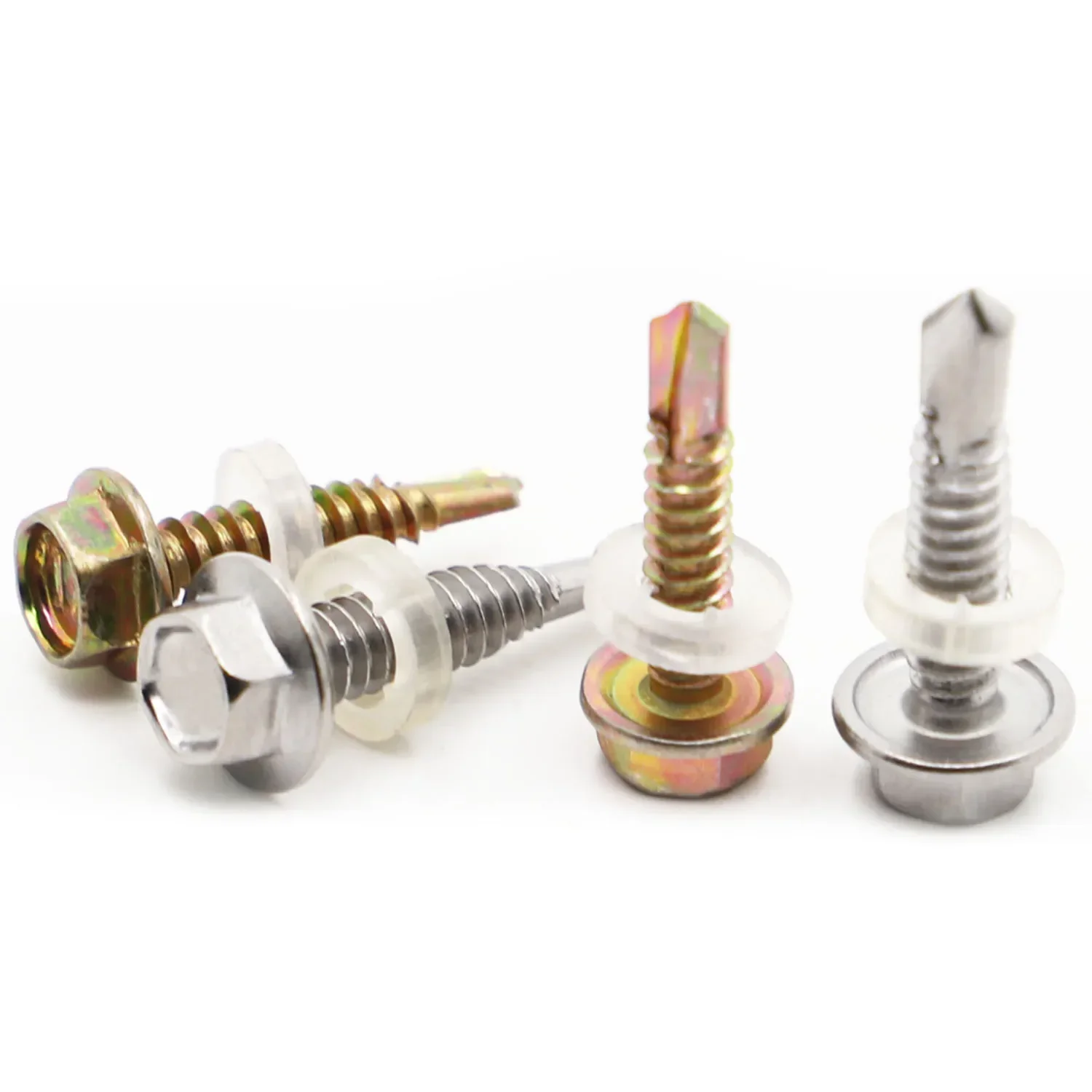 10pcs M5 M5.5 M6.3 410 Stainless Steel / Color Zinc Steel Washer Head External Hex Self Drilling Tapping Screw