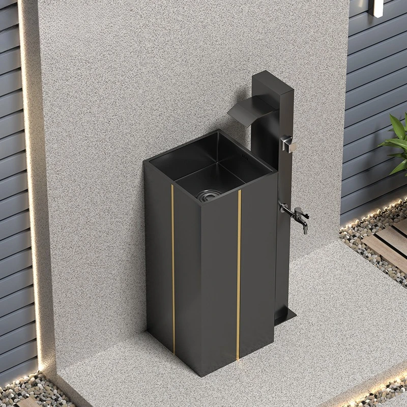 Square stainless steel washbasin outdoor balcony outdoor antifreeze column basin washbasin courtyard black sink pool