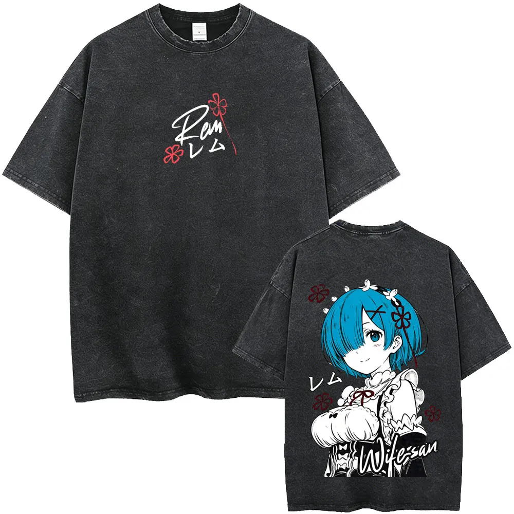 Washed Vintage Anime Re ZERO Starting Life in Another World T Shirt Natsuki Subaru Print T-shirt Men Women Manga Casual T-shirts