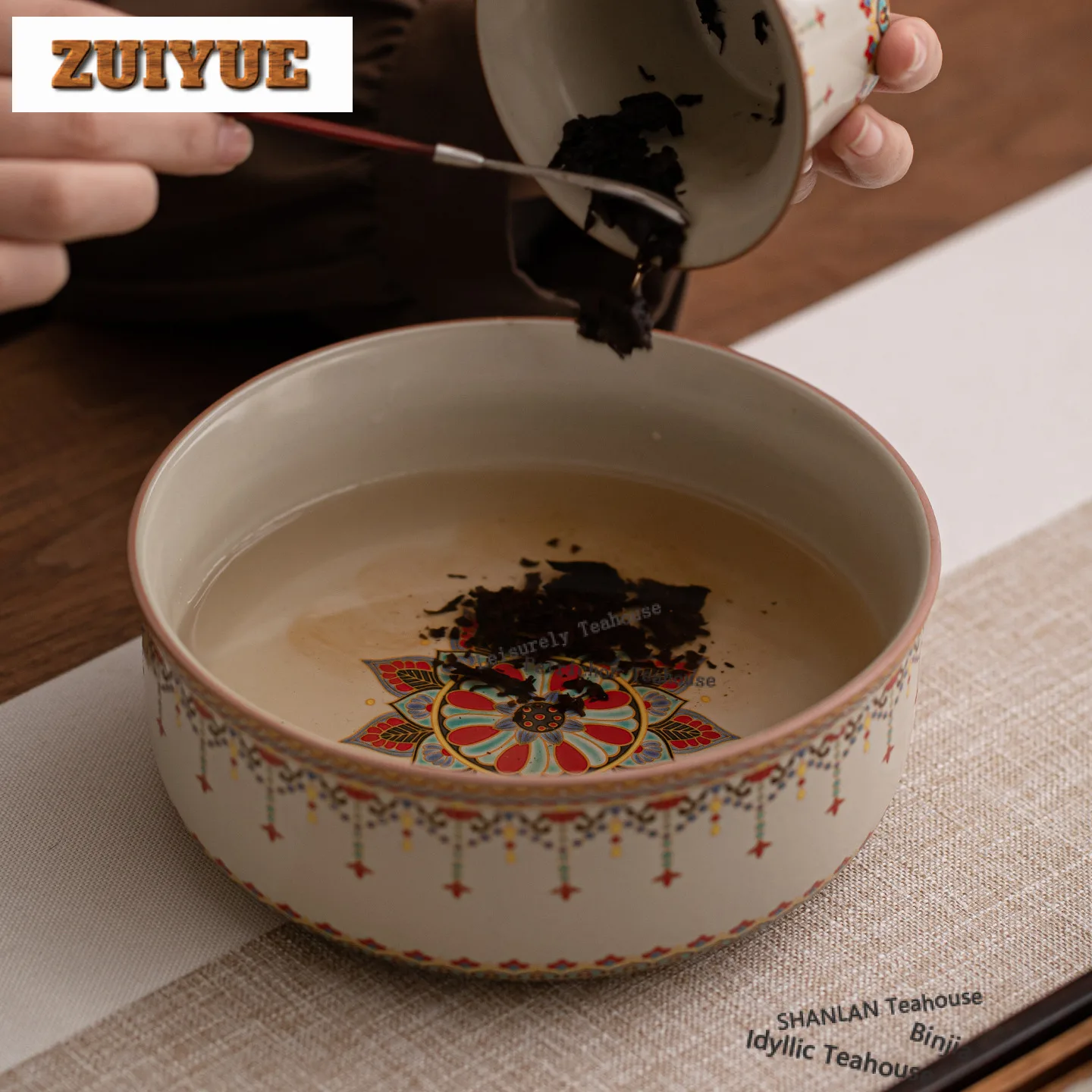 950ml Ru Kiln Baoxiang Flowers Dunhuang Jianshui Tea Wash Bowl Tea Residue Barrel Household Chaxi Accessories Ornaments Craft