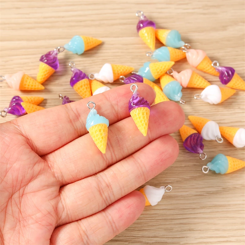 10 Stück 10x26mm Bunte Harz-Eiscreme-Anhänger für Schmuckherstellung, Halsketten, Ohrringe, Armbänder, DIY-Bastelarbeiten, Geschenke – Detail 3