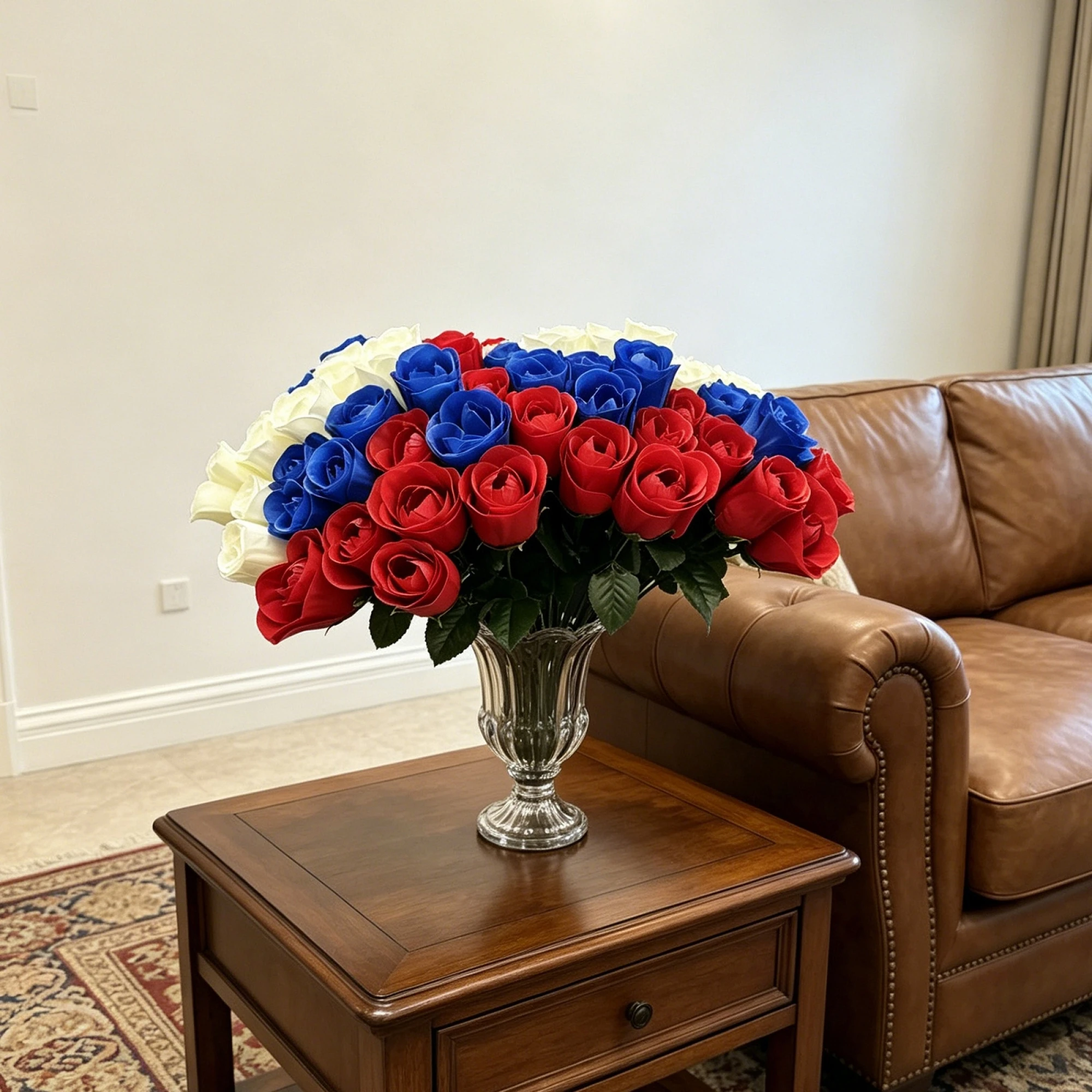 18-Piece Independence Day Artificial Roses Red White and Blue Patriotic Fake Flowers Stem for America 250th Anniversary