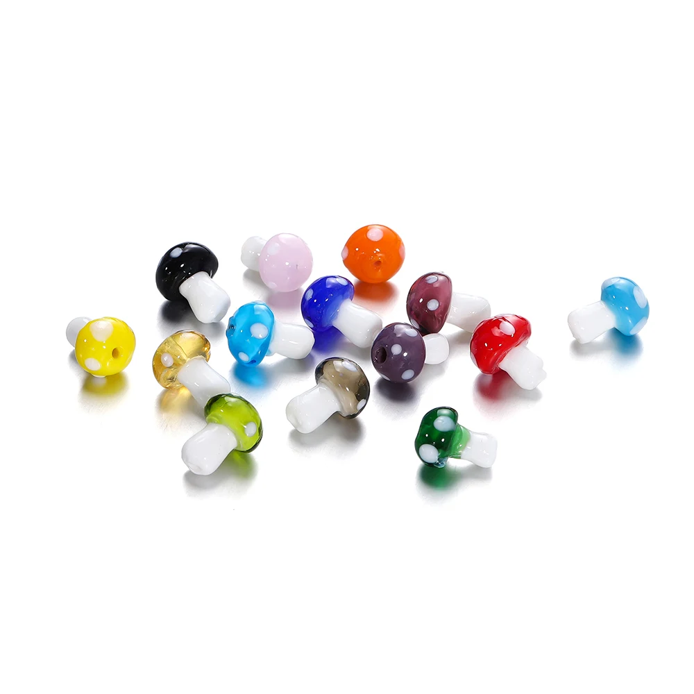 10/20Pcs Colorful Mushroom Shape Lampwork Glass Beads Loose Spacer Bead for Jewelry Making DIY Necklace Earrings Accessories