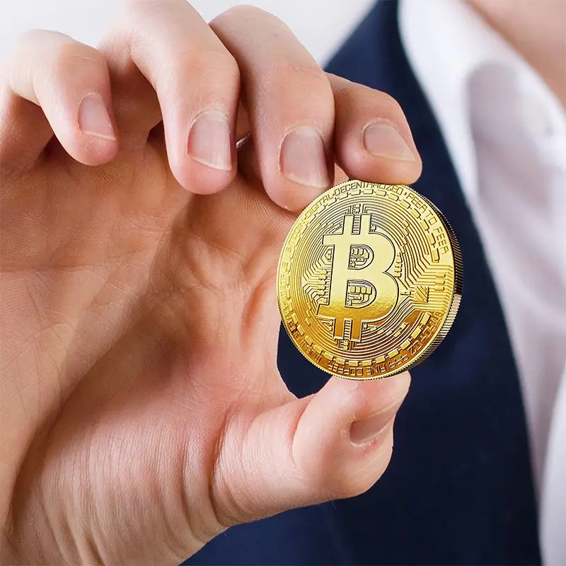 Gold Plated Bitcoin Collectible Coin, Physical BTC Casascius Metal Commemorative Art Gift, Antique Imitation Bit Crypto Currency