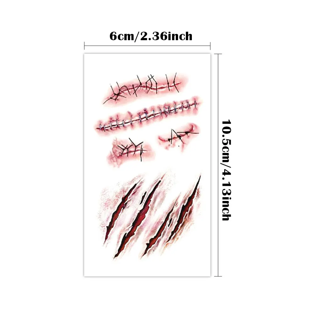10 قطعة هالوين الإرهاب الجرح مقاوم للماء المؤقتة الوشم ملصق إصابة الدم ندبة الجسم الفن الذراع وهمية الوشم كم النساء الرجال