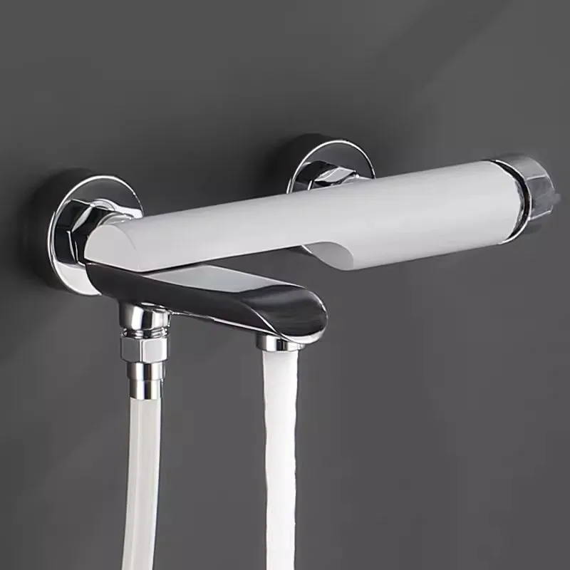 Shower Faucet Set Brass Wall Mounted White Chrome Bathtub Faucet Set Shower Chrome Foldable Spout Black Chrome