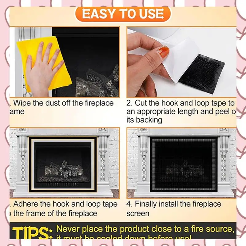 

HHTL Fireplace Screen Mesh Cover PVC Fireplace Cover Pet Proof With Hooks And Loops Fireplace Safety Cover For Kids 114Cm Durabl