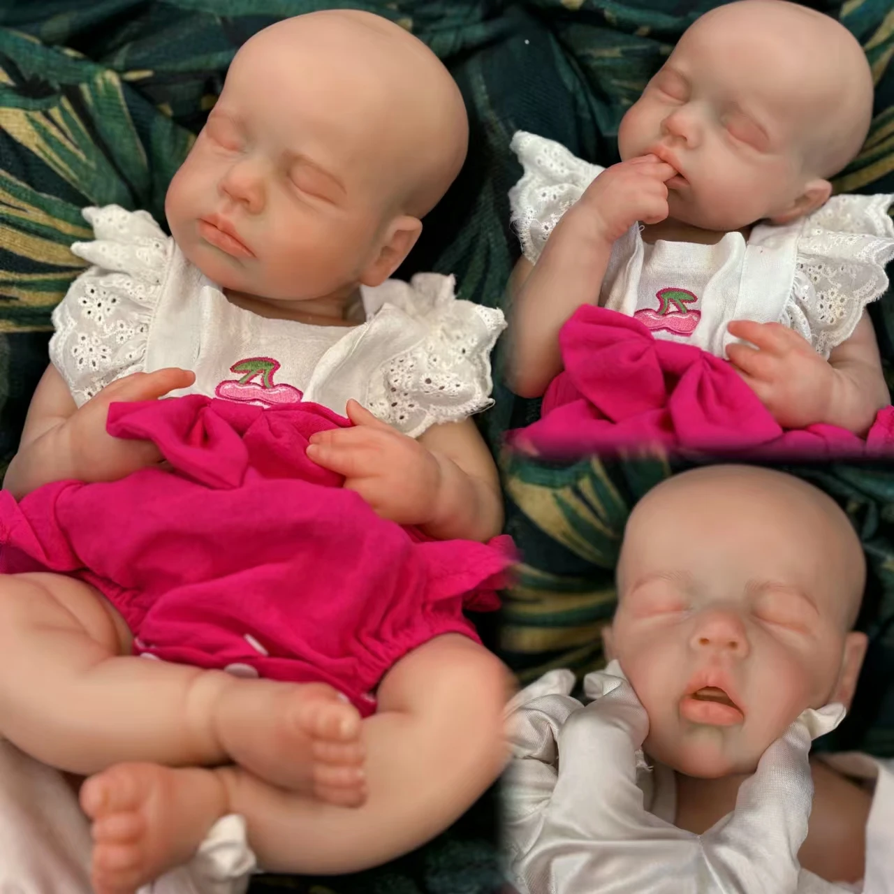 18Inch Can Open Mouth Sleeping Loulou Full Body Silicone Girl Doll With Painted Bald Soft Touch Feeling Bebe Reborn Doll