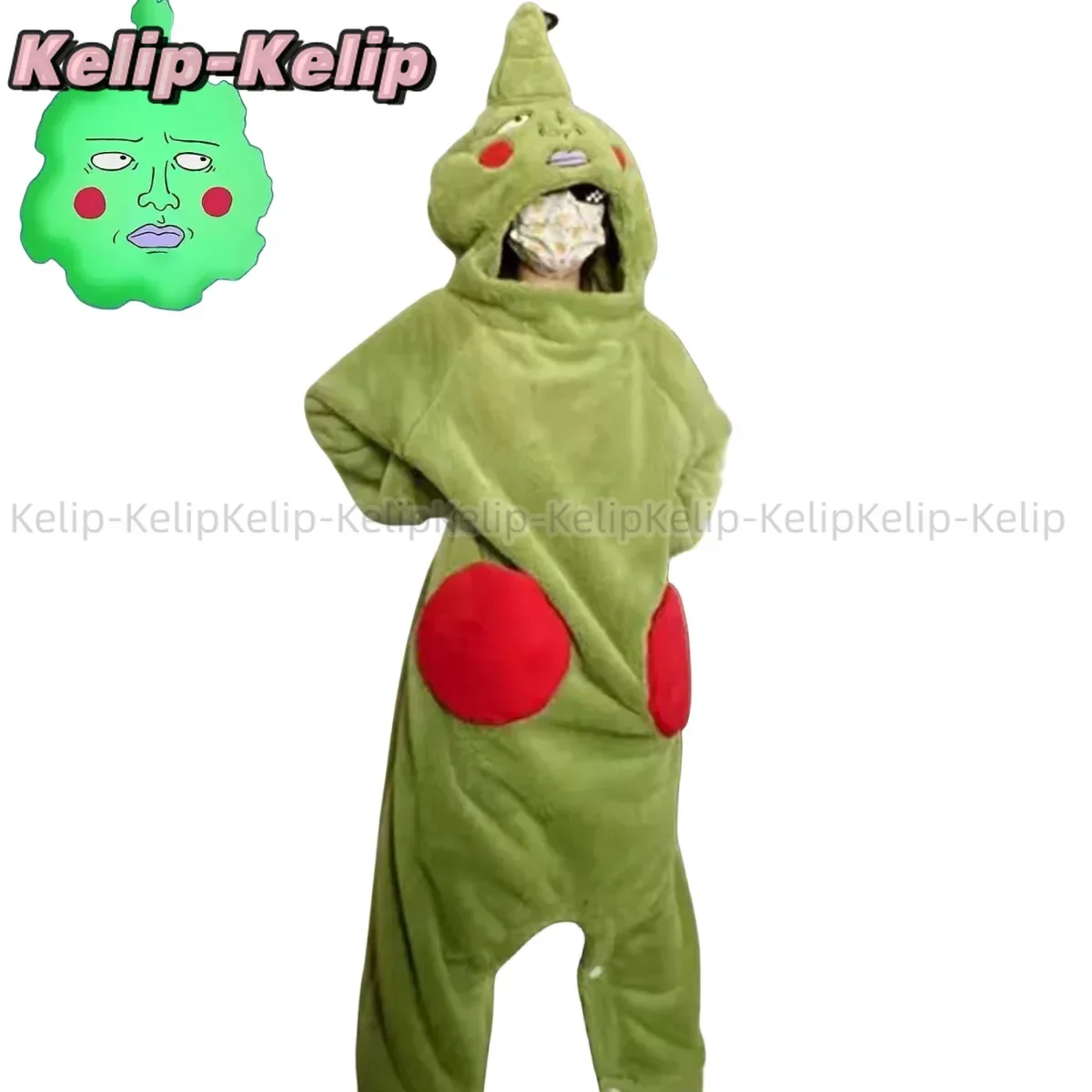 Anime Mob Psycho 100 Dimple Cosplay Costume Mobu Saiko Hyak Flannel Pajamas Green Jumpsuits Man Woman Kawaii Home Furnishings