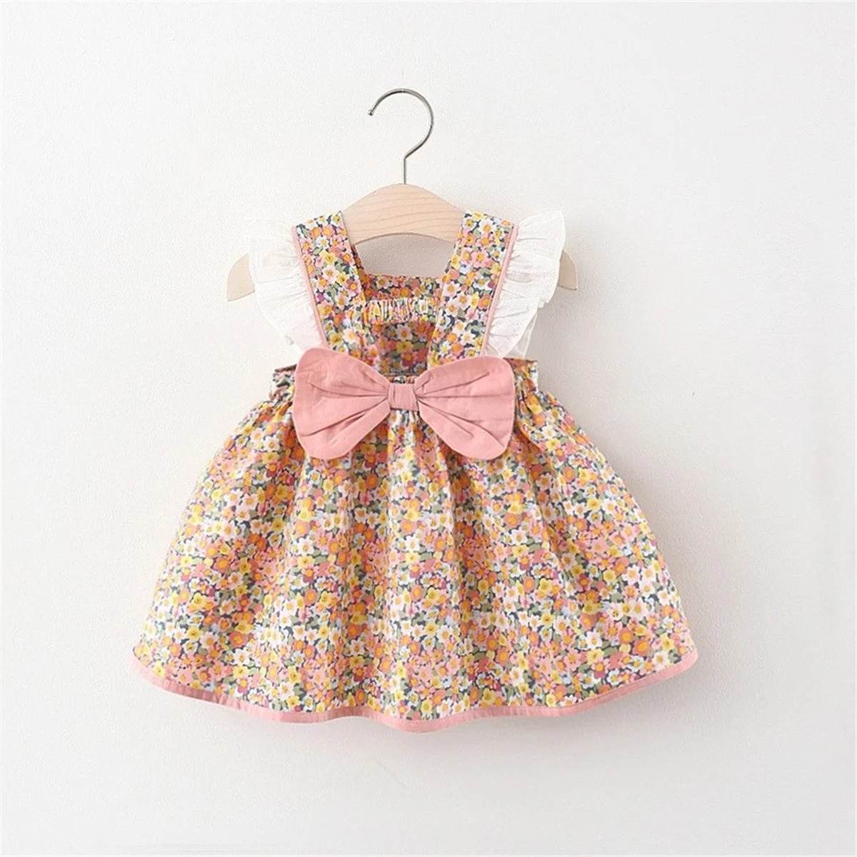 Summer Girl\'S Suspender Dress Baby Girl Korean Version Bow Floral Print Lace Small Flying Sleeve Princess Dress