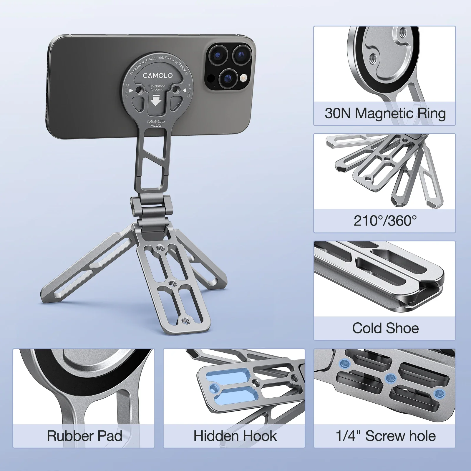 Support de trépied de téléphone magnétique Arca-Swiss – Mg-05 Plus avec pieds fendus cachés pour gréement Magsafe Iphone/ipad Pro