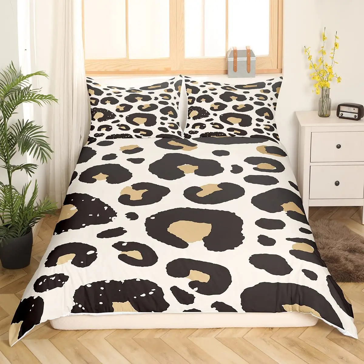 Leopard Bedding Set King Queen Gray Brown Wildlife Print Duvet Cover Girls Women Animal Skin Comforter Cover Cheetah Quilt Cover