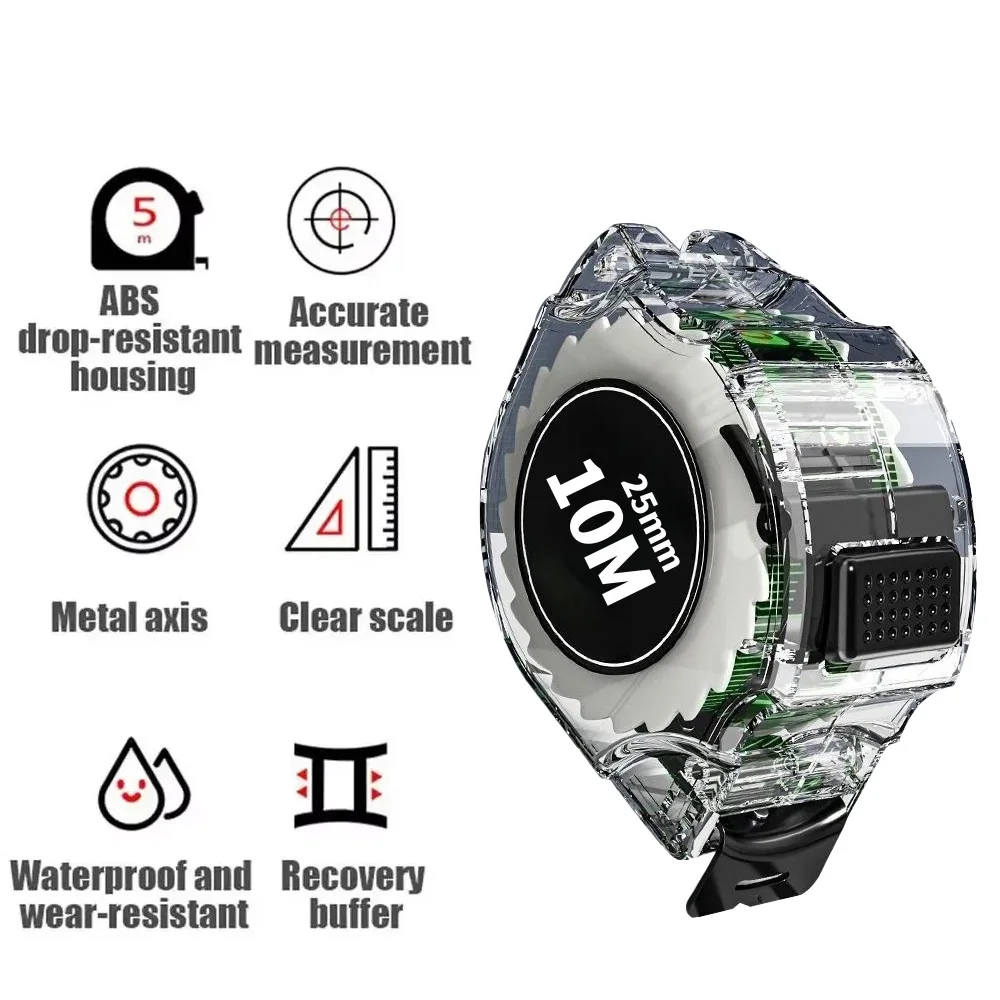 شريط قياس فلورسنت أسود 10 متر شريط قياس سميك عالي الدقة مقاوم للاهتراء وشريط قياس مقاوم للسقوط #5