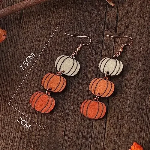 Fashion New Thanksgiving Three Color Pumpkin Double Sided Earrings Triplet Pendant Wooden Earrings Lady Jewelry Gift